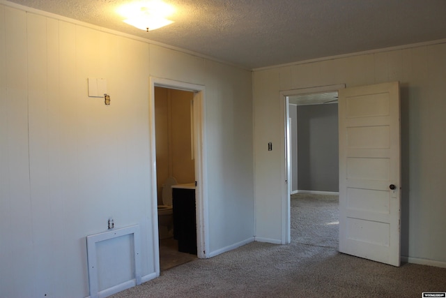 empty room featuring a textured ceiling and light colored carpet