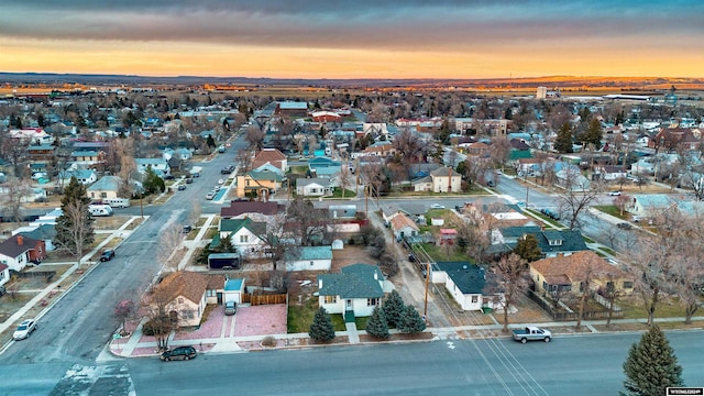 view of aerial view at dusk