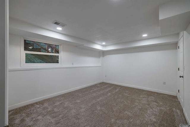 basement featuring carpet flooring