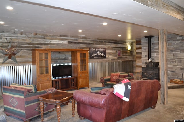 living room with concrete flooring