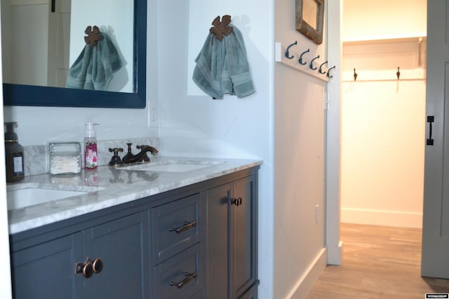 bathroom with hardwood / wood-style floors and vanity