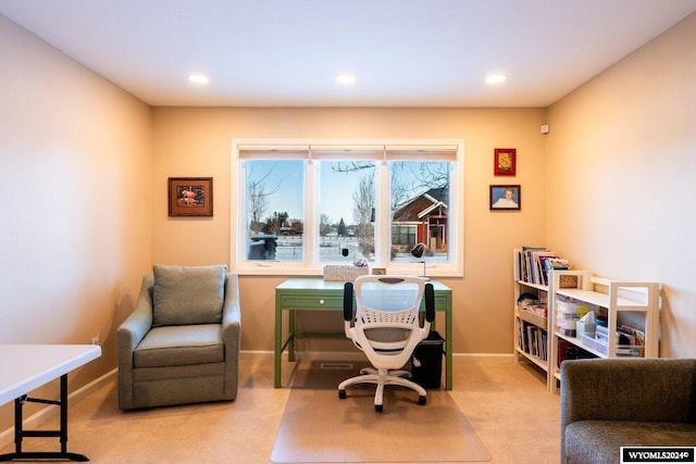 view of carpeted home office