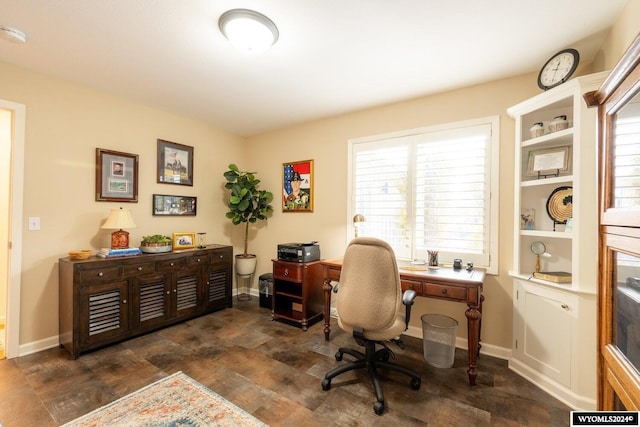 home office featuring dark hardwood / wood-style flooring