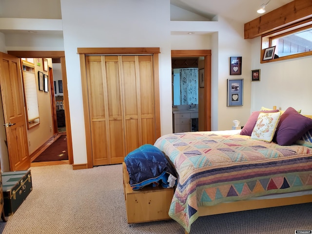 carpeted bedroom with a closet