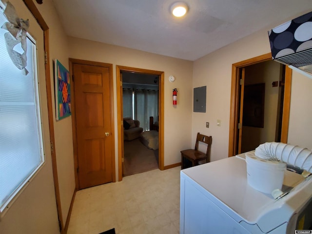 interior space featuring electric panel and washer / dryer