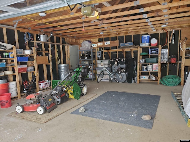 garage with a garage door opener