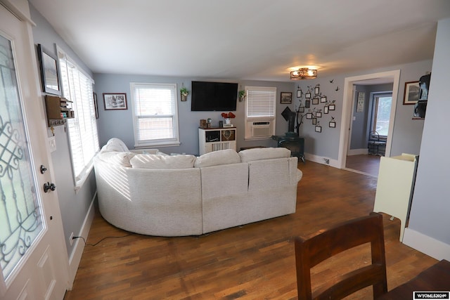 living room featuring dark hardwood / wood-style flooring