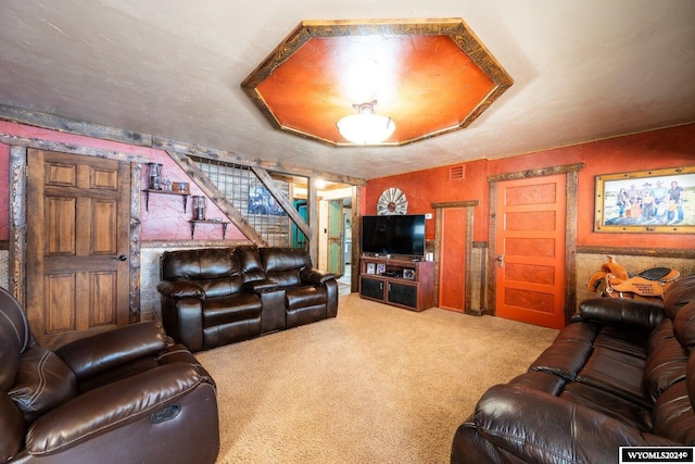 living room featuring carpet flooring