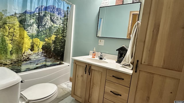 full bathroom featuring vanity, toilet, and shower / bath combo with shower curtain