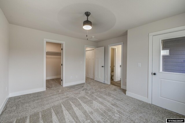 600 Badger Ln, Mills, WY 82644 - unfurnished bedroom featuring ceiling fan, a spacious closet, and light carpet