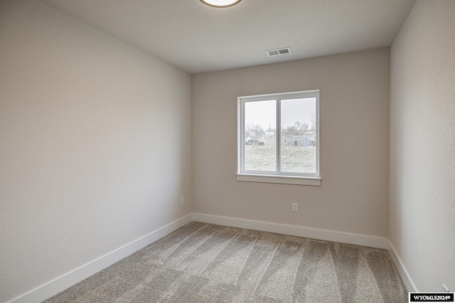 unfurnished room with carpet flooring and a textured ceiling