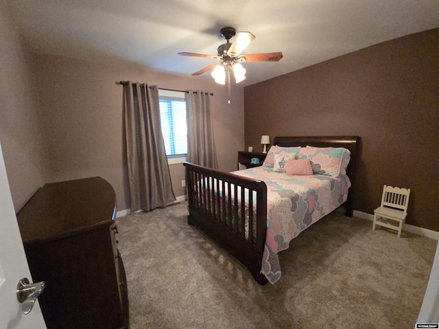 bedroom featuring ceiling fan and carpet flooring