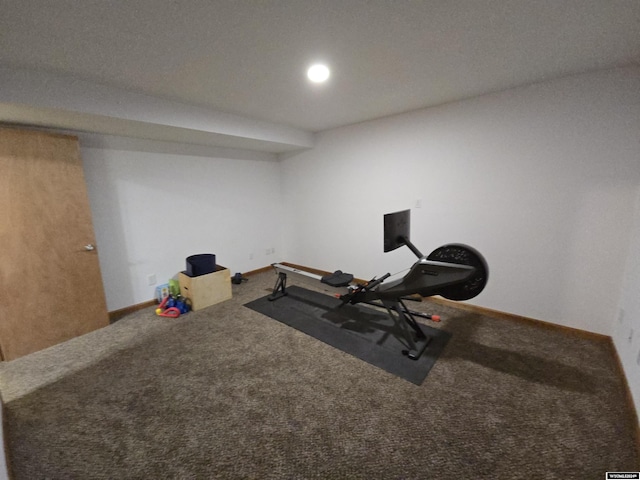 exercise room featuring carpet flooring