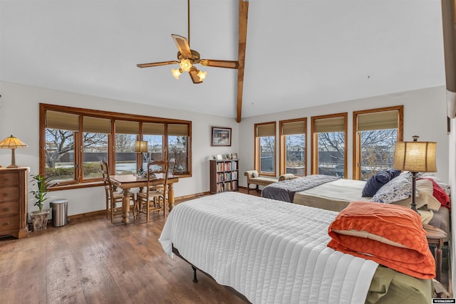 9 Spotted Tail Cir, Rock Springs, WY 82901 - bedroom featuring wood finished floors, high vaulted ceiling, and ceiling fan
