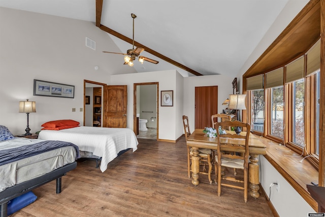 9 Spotted Tail Cir, Rock Springs, WY 82901 - bedroom featuring wood finished floors, beamed ceiling, and high vaulted ceiling