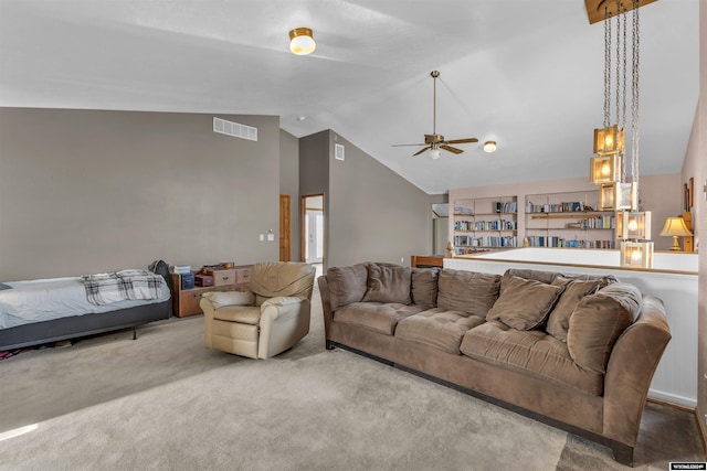 9 Spotted Tail Cir, Rock Springs, WY 82901 - carpeted living area featuring a ceiling fan and high vaulted ceiling