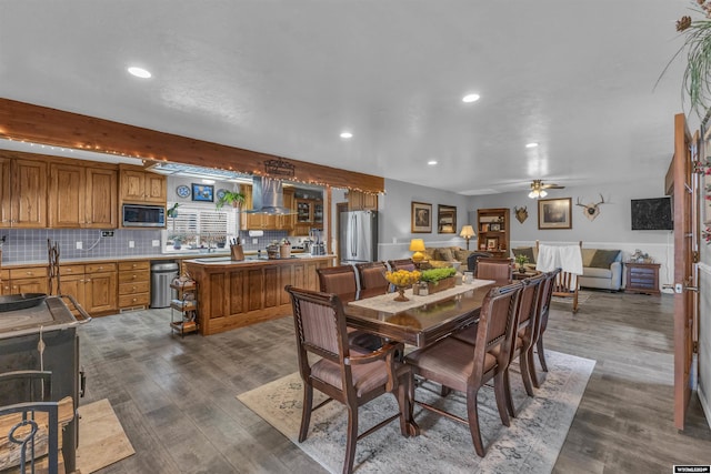 9 Spotted Tail Cir, Rock Springs, WY 82901 - dining area with dark wood-type flooring, recessed lighting, and ceiling fan