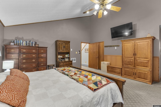 9 Spotted Tail Cir, Rock Springs, WY 82901 - bedroom with carpet flooring, high vaulted ceiling, and a ceiling fan