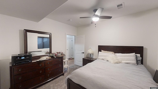 bedroom with carpet flooring and ceiling fan