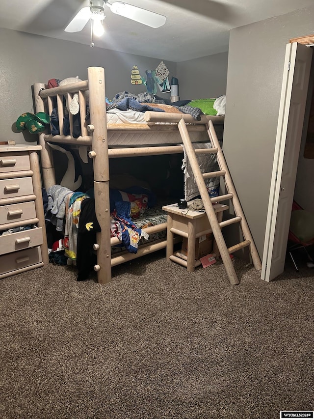 bedroom featuring carpet floors and ceiling fan