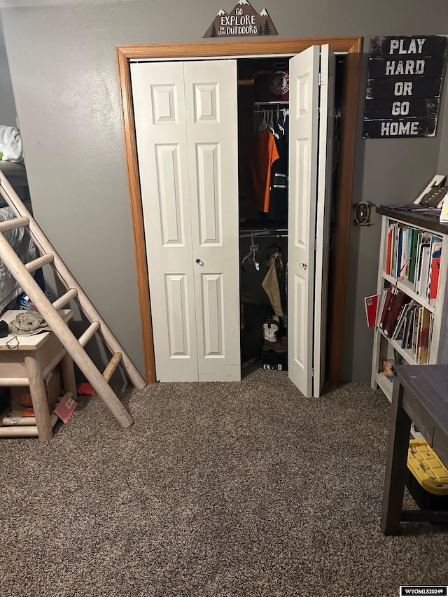 carpeted bedroom with a closet