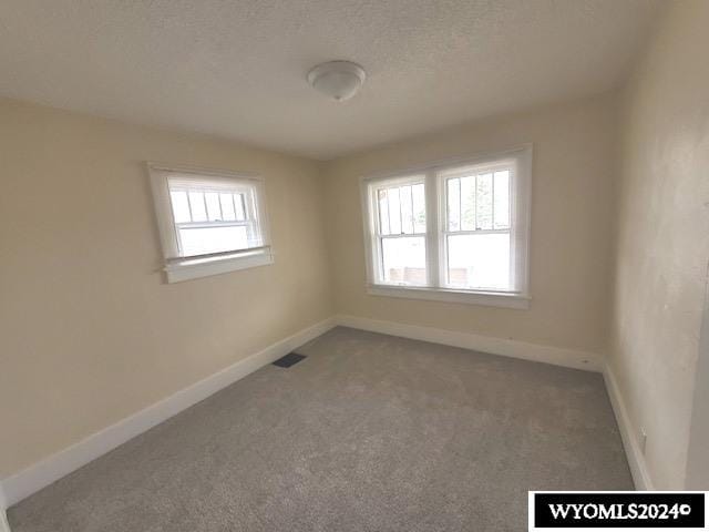 empty room featuring a textured ceiling and carpet floors