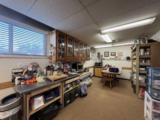 miscellaneous room featuring carpet flooring and a drop ceiling