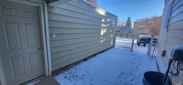 view of snow covered patio