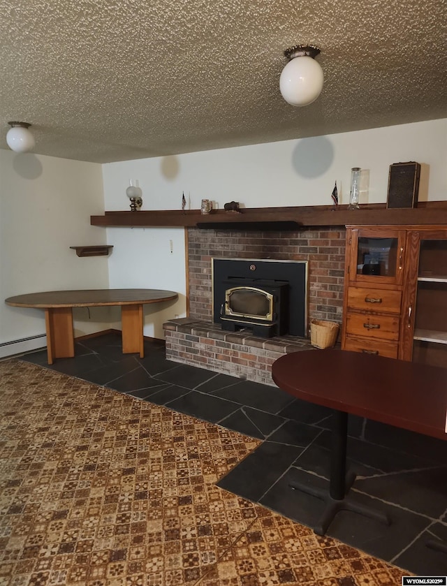 interior space featuring a wood stove