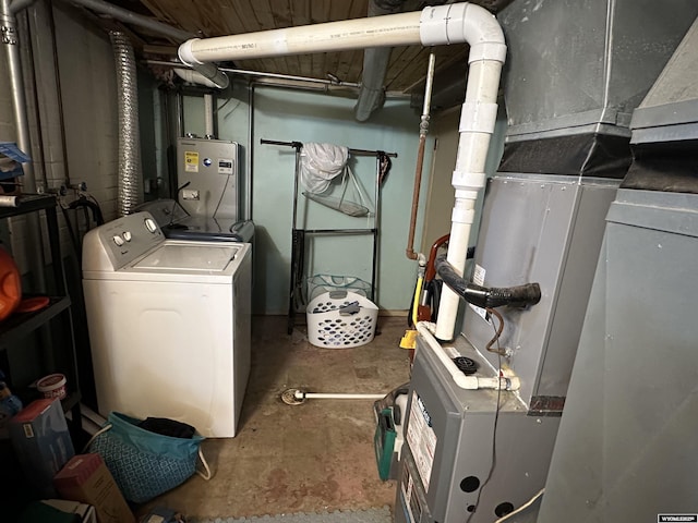 utilities featuring water heater and washer / dryer