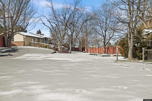 view of yard layered in snow