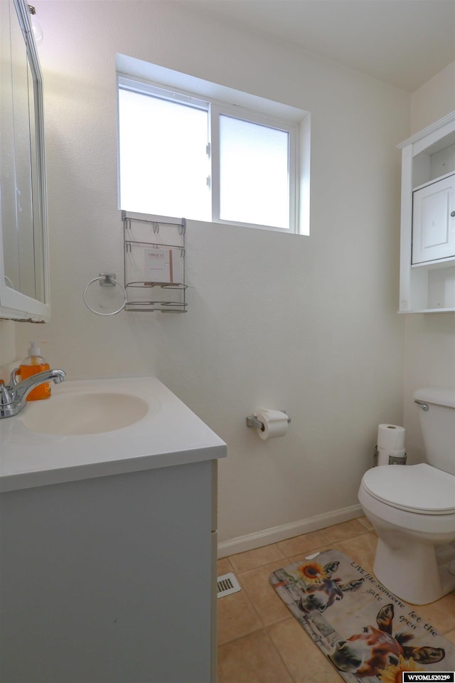 bathroom with tile patterned flooring, vanity, and toilet