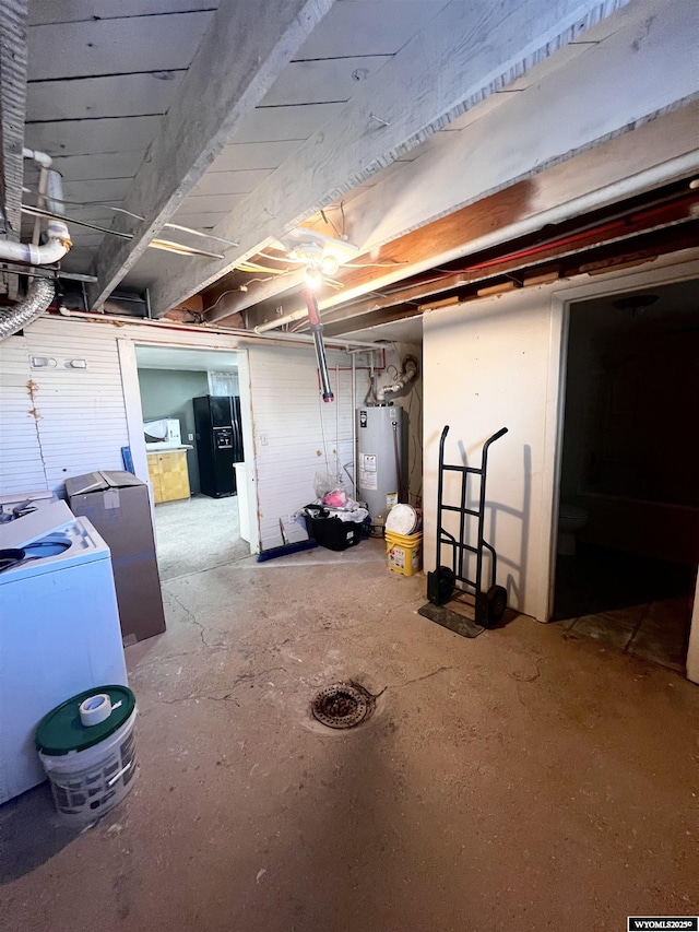 basement with refrigerator and gas water heater