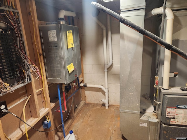 utilities with water heater and heating unit