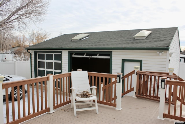 view of snow covered deck