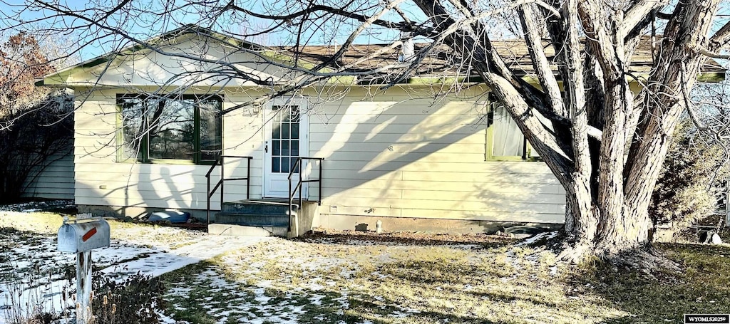 view of snow covered exterior