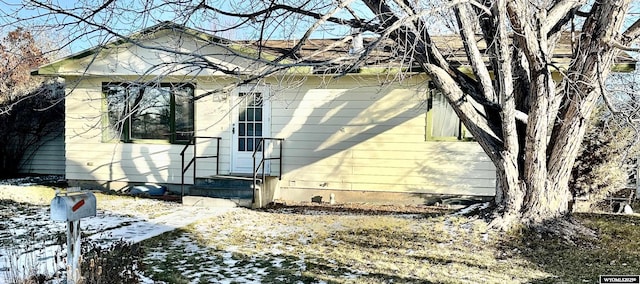 view of snow covered exterior