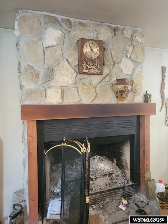 interior details with a fireplace