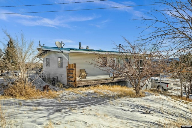 view of snow covered exterior