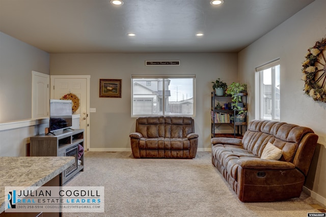 living room with carpet flooring