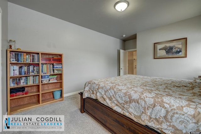 bedroom with light colored carpet