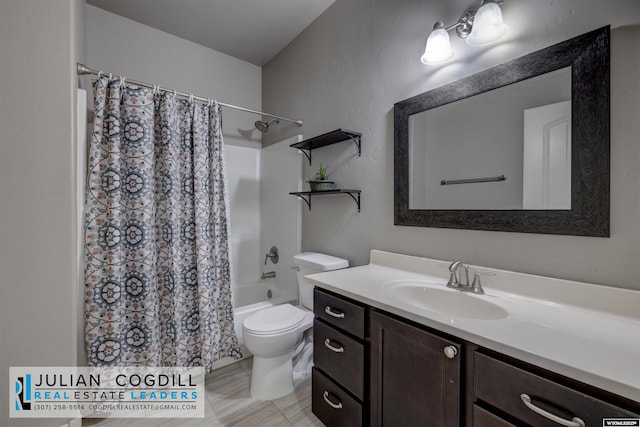 full bathroom featuring vanity, toilet, and shower / tub combo