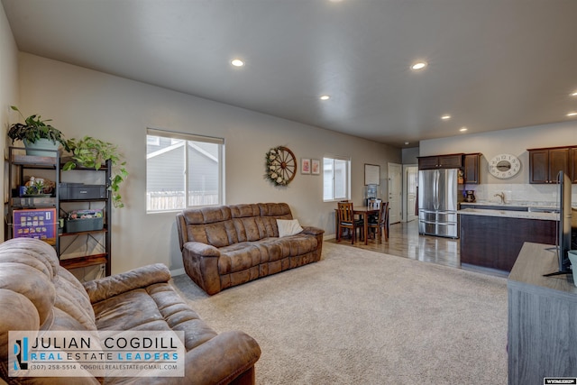 living room featuring carpet flooring