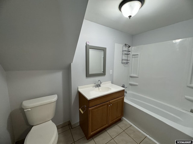 full bathroom featuring shower / washtub combination, tile patterned flooring, vanity, and toilet