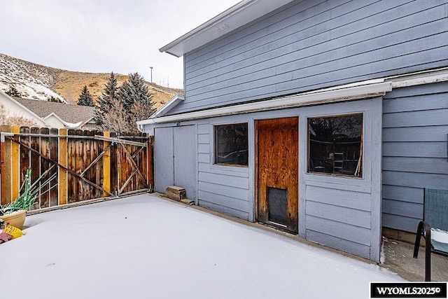 view of outbuilding with a mountain view