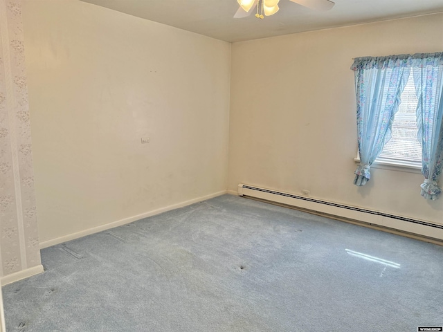 1101 Pine Ave, Kemmerer, WY 83101 - unfurnished room featuring ceiling fan, baseboards, carpet, and a baseboard radiator