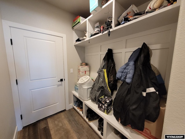 mudroom featuring dark wood-type flooring