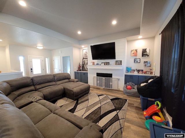 living room with light hardwood / wood-style flooring