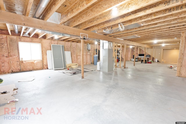 basement featuring heating unit