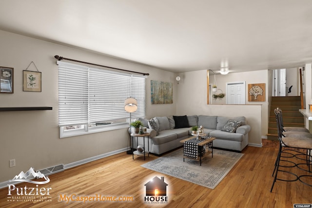 living room with light wood-type flooring